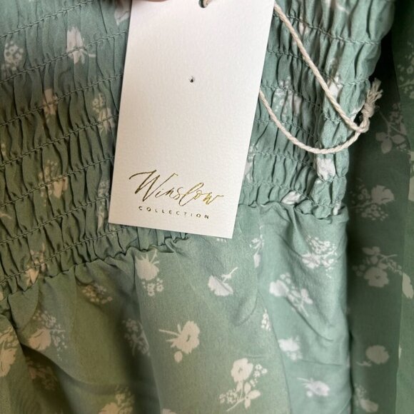 Winslow Smocked Midi Dress Size 1X Puff Sleeve Green Floral Ruffle Milk Maid - Picture 6 of 12